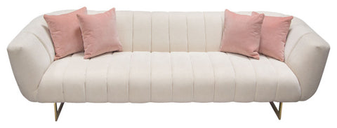 Venus Cream Fabric Sofa With Contrasting Pillows and Gold Finished Metal Base By Diamond Sofa