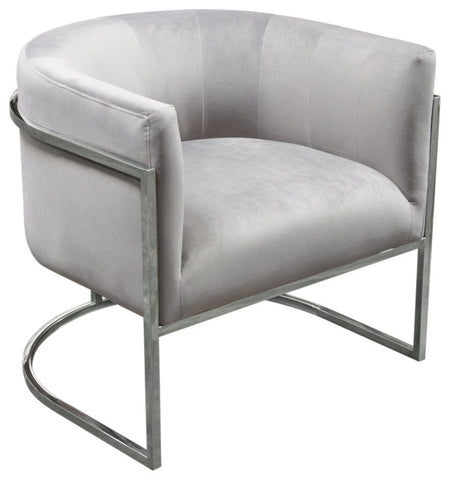 Elevated Barrel Shaped Accent Chair, Gray Velvet, Silver Frame By Diamond Sofa