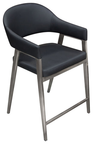 Set of Two Counter Height Chairs, Black Leatherette With Brushed Steel Leg By Diamond Sofa