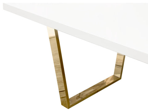 Rectangular Dining Table w/ White Lacquer Top and Polished Gold Metal Base By Diamond Sofa
