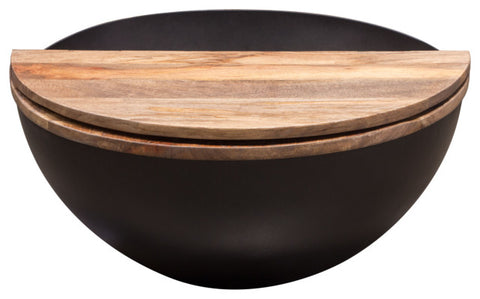 Salem Round Drum Storage Cocktail Table, Natural Mango Wood Top Black Metal Base By Diamond Sofa