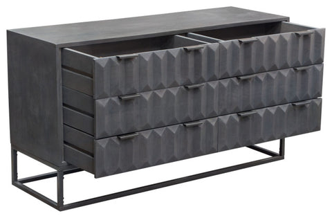Spectrum 6-Drawer Solid Mango Wood Dresser, Smoke Gray, Gun Metal Finished Legs By Diamond Sofa