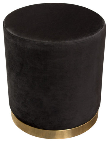 Round Accent Ottoman, Black Velvet, Gold Metal Band Accent By Diamond Sofa
