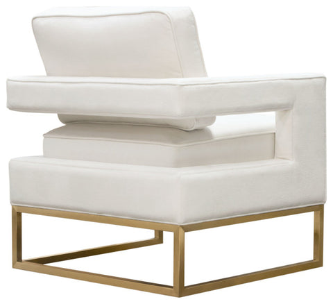 Lake Accent Chair, White Performance Fabric, Gold Metal Base By Diamond Sofa