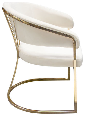 Solstice Dining Chair, Cream Velvet With Polished Gold Metal Frame By Diamond Sofa