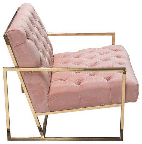 Accent Chair, Blush Pink Tufted Velvet Fabric, Gold Stainless Steel Frame By Diamond Sofa