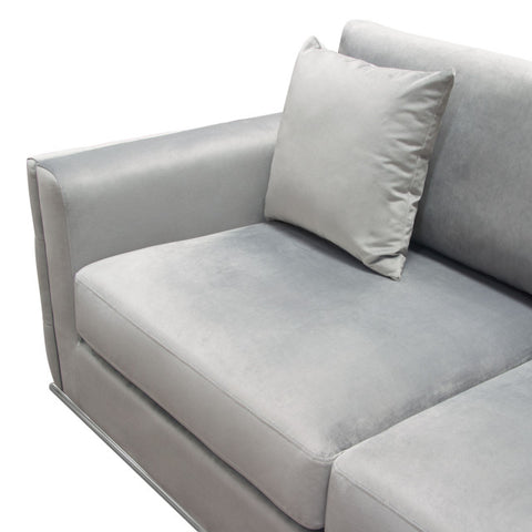 Loveseat, Platinum Grey Velvet, Tufted Outside Detail and Silver Metal Trim By Diamond Sofa