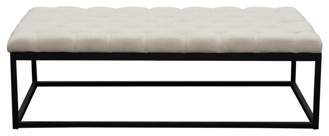 Mateo Black Powder Coat Metal Linen Tufted Bench, Desert Sand Linen, Large By Diamond Sofa
