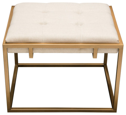 Babylon Small Accent Ottoman Brushed Gold Frame & Padded Seat in Sand Linen By Diamond Sofa