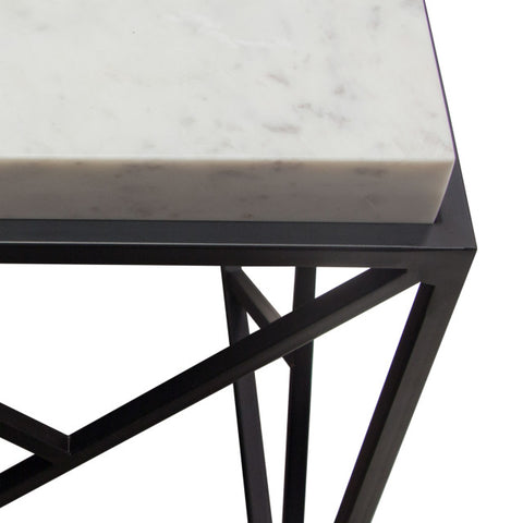 Plymouth Square Accent Table With Genuine Gray Marble Top & Black Metal Base By Diamond Sofa