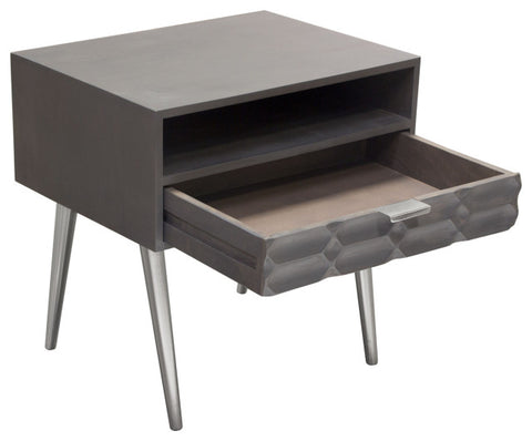 Solid Mango Wood 1-Drawer Accent Table, Smoke Gray Finish With Nickel Legs By Diamond Sofa