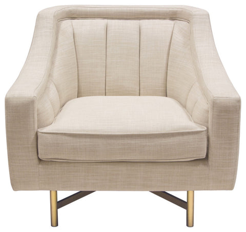 Fabric Chair in Sand Linen Fabric Accent Pillow and Gold Metal Criss-Cross Frame By Diamond Sofa