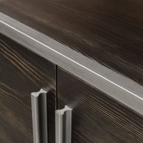 Empire 2-Door End Table in Dark Brown Veneer Hand brushed Silver Metal Frame By Diamond Sofa