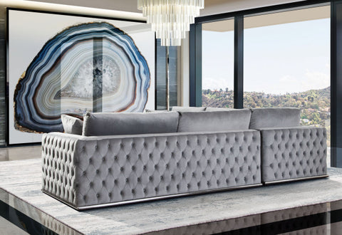 Envy 3-Piece Sectional, Platinum Gray Velvet With Detail and Silver Metal Trim By Diamond Sofa