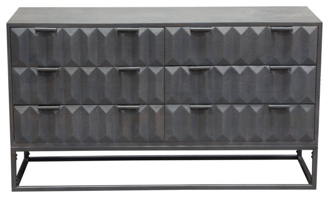 Spectrum 6-Drawer Solid Mango Wood Dresser, Smoke Gray, Gun Metal Finished Legs By Diamond Sofa