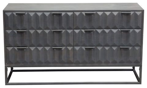 Spectrum 6-Drawer Solid Mango Wood Dresser, Smoke Gray, Gun Metal Finished Legs By Diamond Sofa