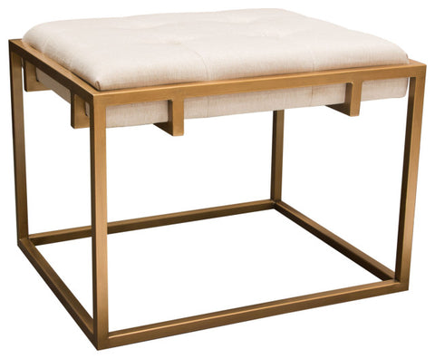 Babylon Small Accent Ottoman Brushed Gold Frame & Padded Seat in Sand Linen By Diamond Sofa