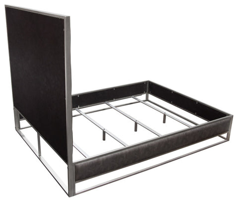 Empire Eastern King Bed in Weathered Grey PU Hand brushed Silver Metal Frame By Diamond Sofa