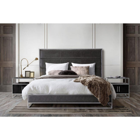 Empire Eastern King Bed, Gray PU With Hand Brushed Silver Metal Frame By Diamond Sofa