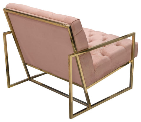 Accent Chair, Blush Pink Tufted Velvet Fabric, Gold Stainless Steel Frame By Diamond Sofa