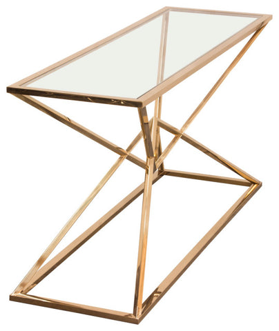 Aria Square Console Table With Metal Base, Gold By Diamond Sofa