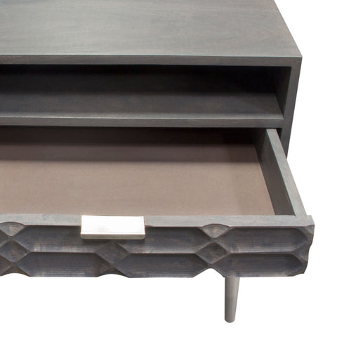 Petra Solid Mango Wood 1-Drawer Accent Table, Smoke Gray Finish With Nickel Legs By Diamond Sofa