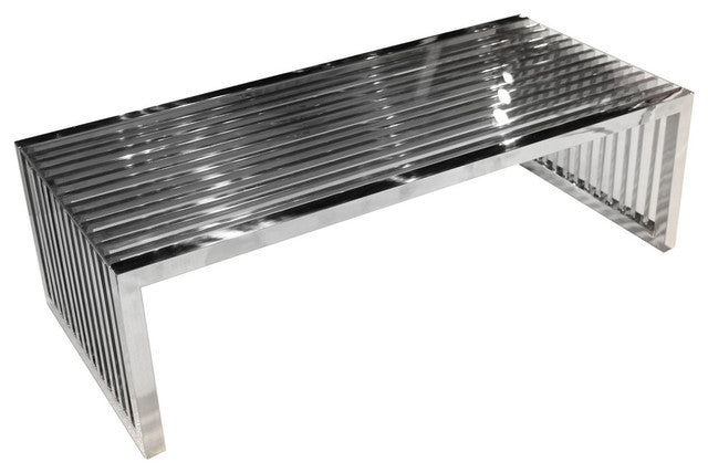 Soho Rectangular Stainless Steel Cocktail Table With Tempered Glass Top By Diamond Sofa