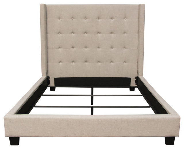 Madison Ave Tufted Wing Queen Bed, Sand Button Tufted Fabric By Diamond Sofa