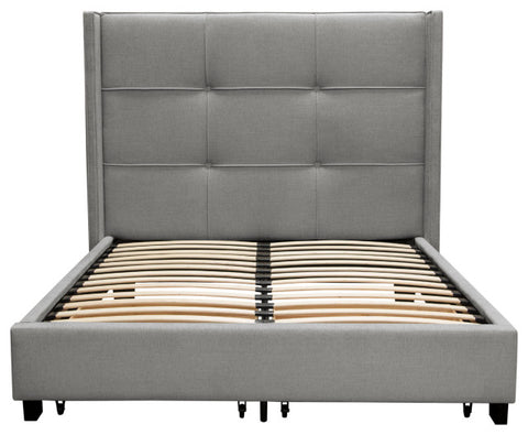 Beverly Queen Bed Integrated Footboard Storage Wings in Grey Fabric By Diamond Sofa