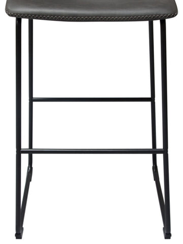 Set of 2 Bar Height Chairs, Weathered Gray Leatherette With Black Metal Base By Diamond Sofa