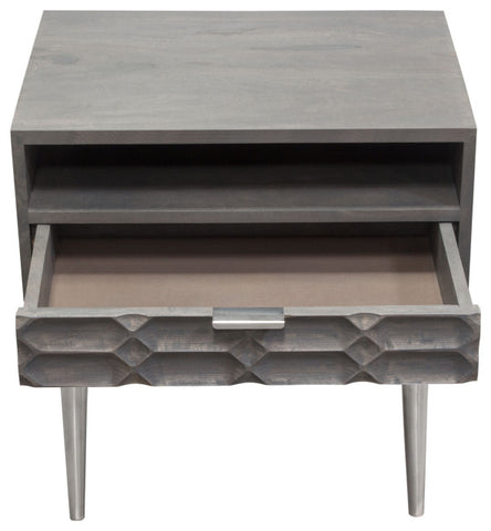 Petra Solid Mango Wood 1-Drawer Accent Table, Smoke Gray Finish With Nickel Legs By Diamond Sofa