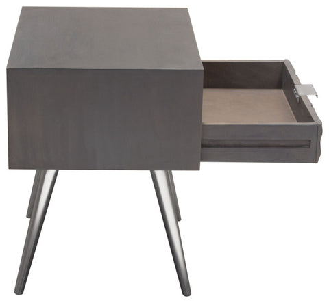 Solid Mango Wood 1-Drawer Accent Table, Smoke Gray Finish With Nickel Legs By Diamond Sofa