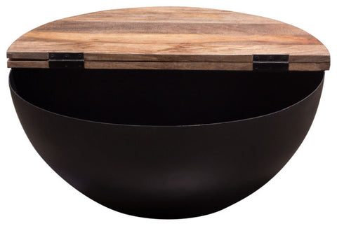 Salem Round Drum Storage Cocktail Table Natural Mango Wood Top & Metal Base By Diamond Sofa