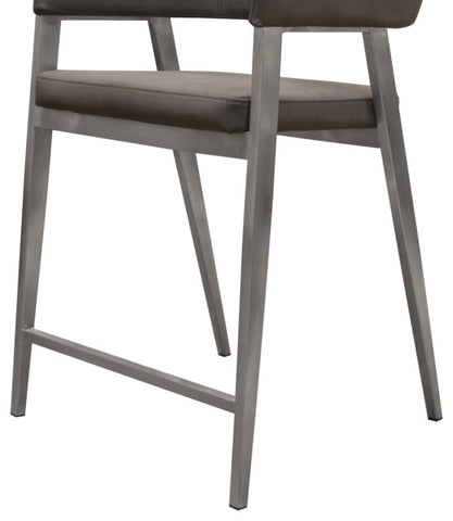 Set of Two Counter Height Chairs, Grey Leatherette With Brushed Steel Leg By Diamond Sofa