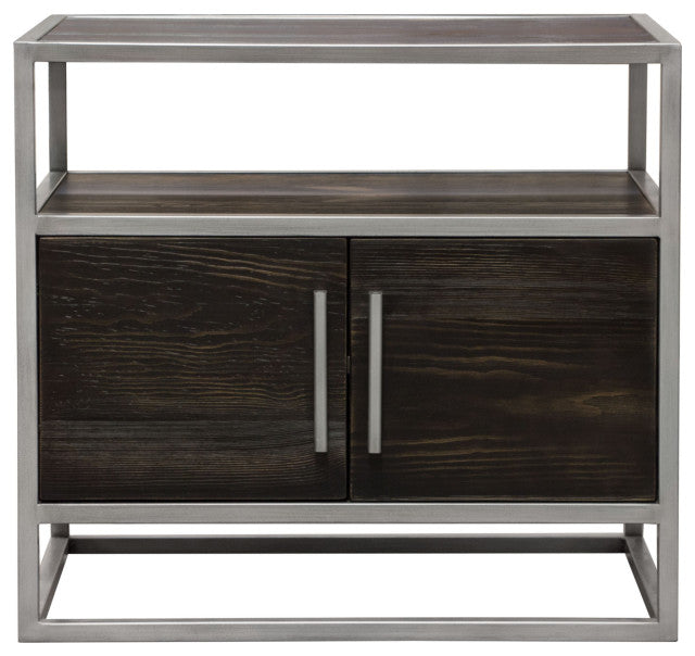 Empire 2-Door End Table in Dark Brown Veneer Hand brushed Silver Metal Frame By Diamond Sofa