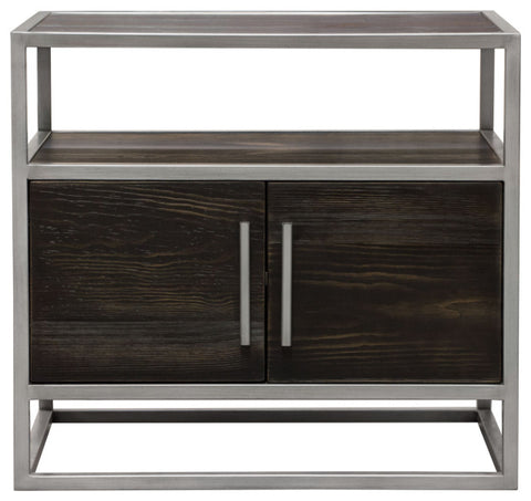 Empire 2-Door End Table in Dark Brown Veneer Hand brushed Silver Metal Frame By Diamond Sofa