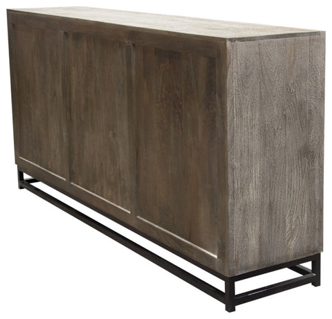 76" 4-Door Solid Mango Wood Sideboard in Walnut Grey Finish Black Iron Legs By Diamond Sofa