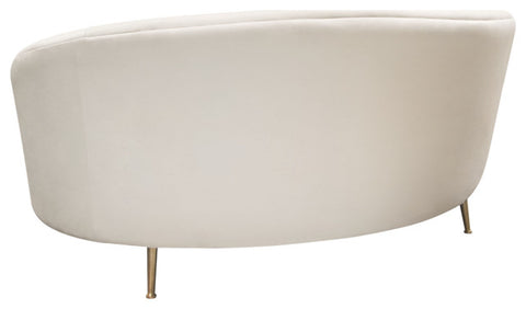 Celine Curved Sofa with Contoured Back in Light Cream Velvet & Gold Metal Legs By Diamond Sofa