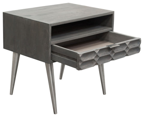 Petra Solid Mango Wood 1-Drawer Accent Table in Smoke Grey Finish Nickel Legs By Diamond Sofa