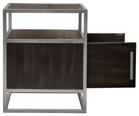 Empire 2-Door End Table, Dark Brown Veneer With Hand brushed Silver Metal Frame By Diamond Sofa