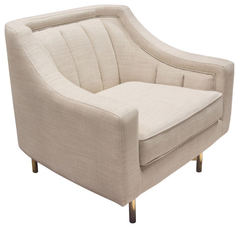 Fabric Chair in Sand Linen Fabric Accent Pillow and Gold Metal Criss-Cross Frame By Diamond Sofa