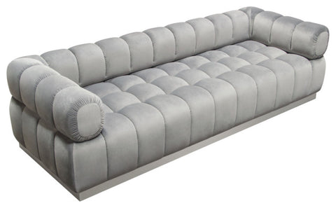Image Low Profile Sofa in Platinum Grey Velvet Brushed Silver Base By Diamond Sofa