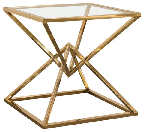Steel End Table With Polished Gold Finish Base, Clear, Tempered Glass Top By Diamond Sofa
