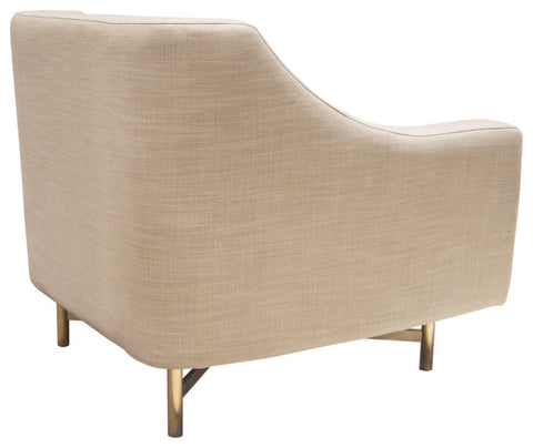 Fabric Chair in Sand Linen Fabric Accent Pillow and Gold Metal Criss-Cross Frame By Diamond Sofa