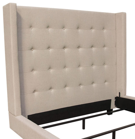 Madison Ave Tufted Wing Eastern King Bed, Sand Button Tufted Fabric By Diamond Sofa