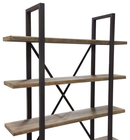 Montana 73" 4-Tiered Shelf Unit in Rustic Oak Finish with Iron Frame By Diamond Sofa