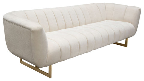 Venus Cream Fabric Sofa With Contrasting Pillows and Gold Finished Metal Base By Diamond Sofa