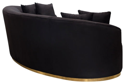 Raven Sofa in Black Suede Velvet Brushed Gold Accent Trim By Diamond Sofa