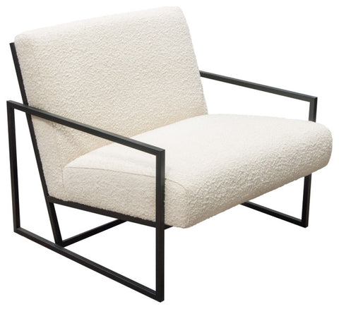 Luxe Accent Chair in Bone Boucle Textured Fabric with Black Powder Coat Frame By Diamond Sofa