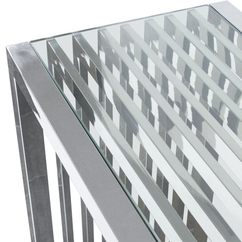 SOHO Rectangular Stainless Steel Console Table Clear, Tempered Glass Top By Diamond Sofa